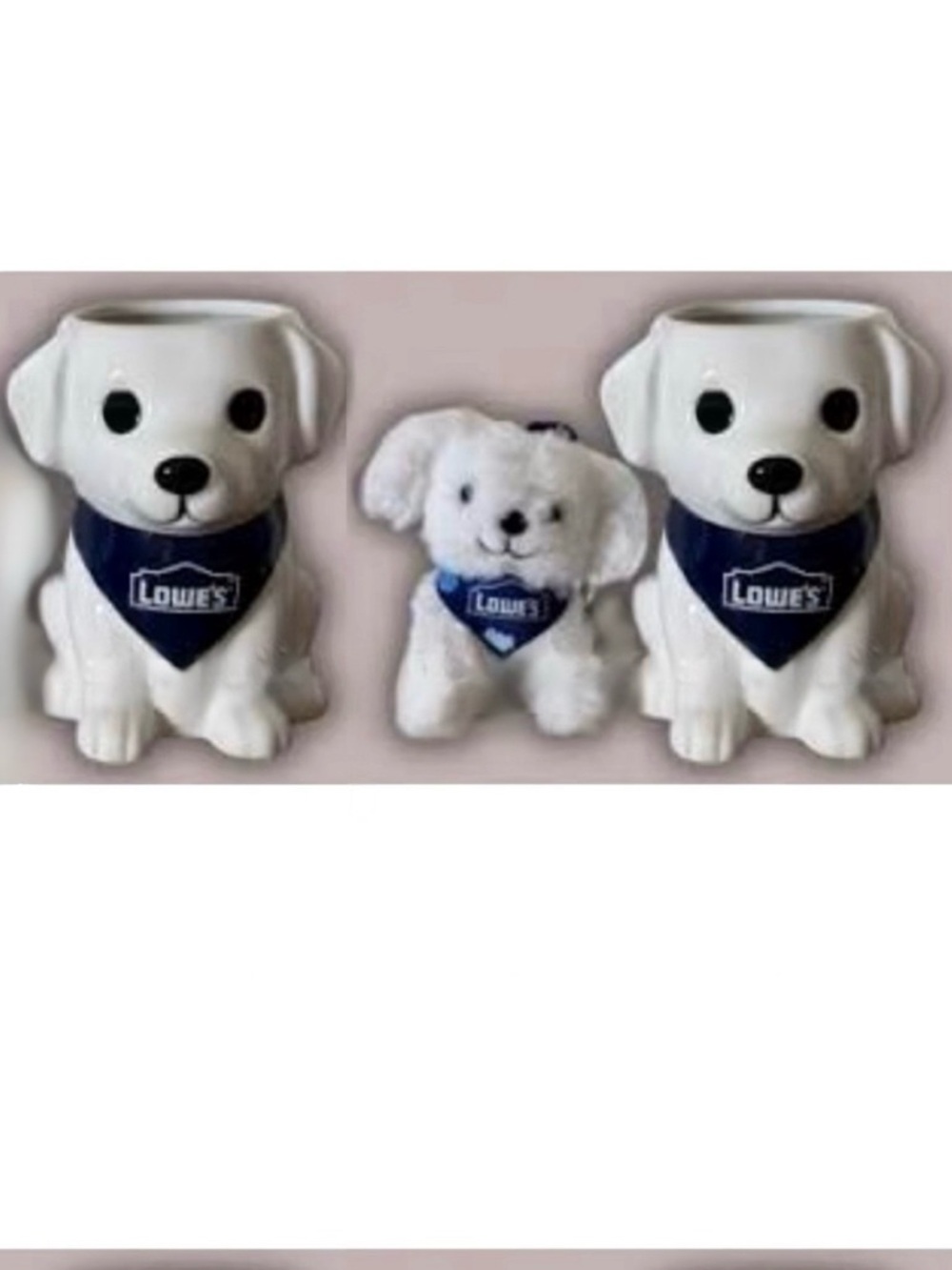 Lowes 2 - Puppy Planter & Plushie Keychain 3pc Set - White/blue